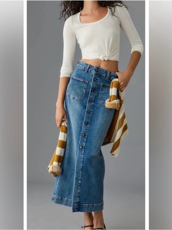 Anthropologie Dresses & Skirts - Anthropologie Pilcro Denim Buttondown Pencil Skirt Mini Maxi Stretch Slim Fit